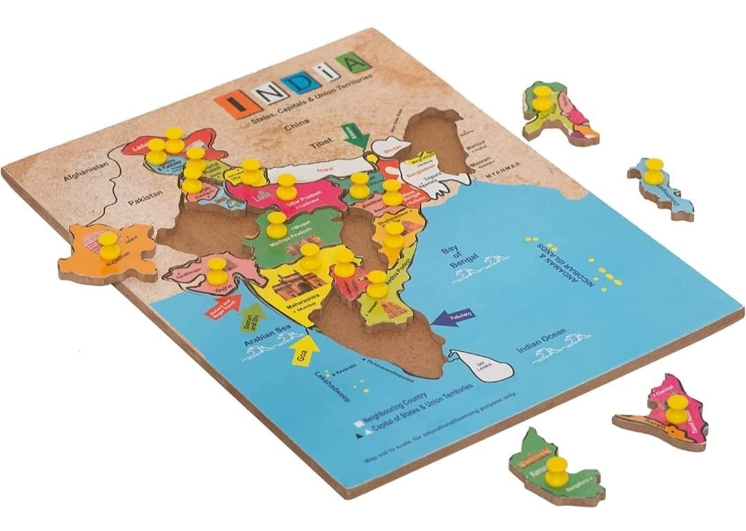 India Map Puzzle Kids Wooden Toys for Kids 3+ Jigsaw Puzzles for Adults Baby Learning Toys Educational Toys for 2 Board Game