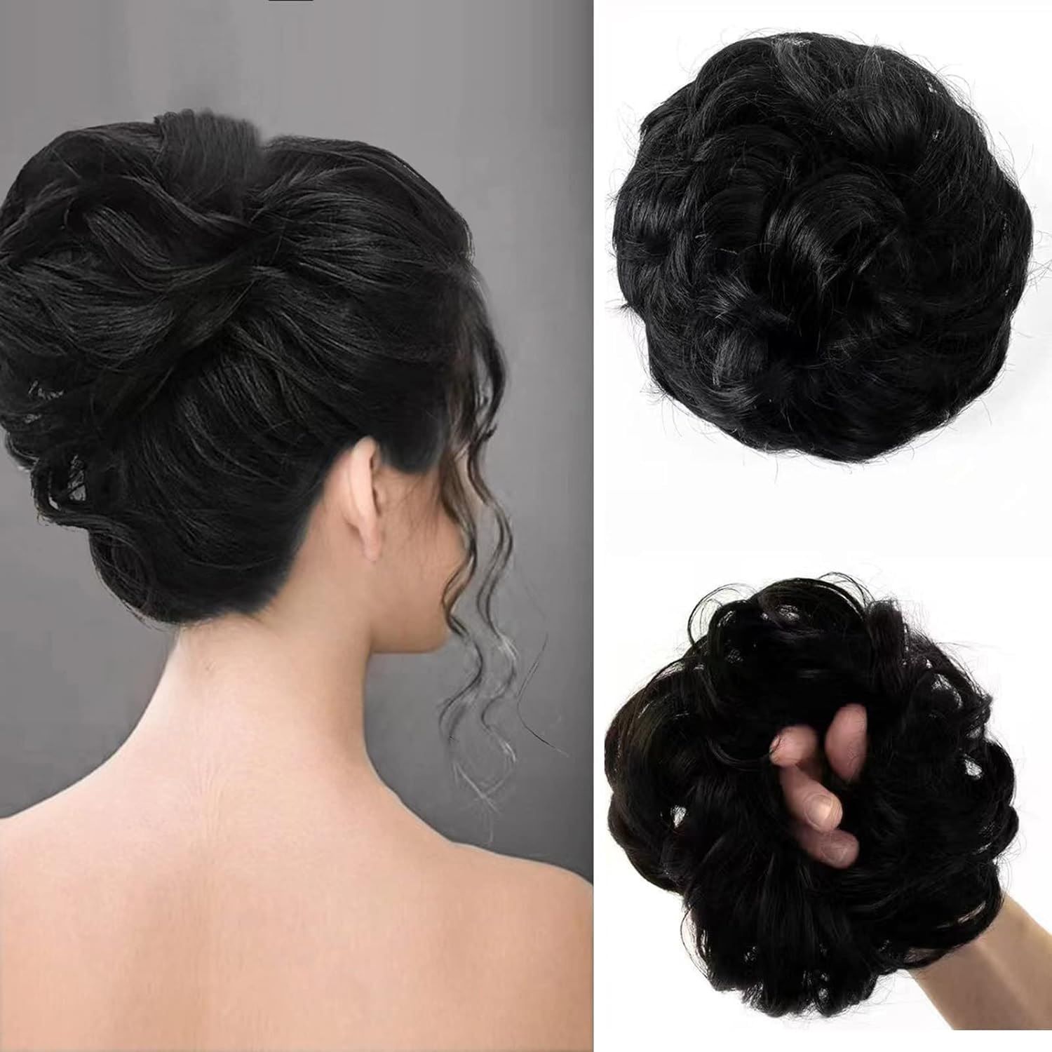 Natural Black Messy Bun Hair Piece, Curly Hair Extensions Hair Scrunchies Updo Hair Bun Hair Pieces for Women Girls Ponytail Extension Hair