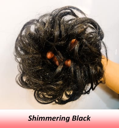 Messy Bun Hair Piece (Shimmering Black), Curly Hair Extensions Hair Scrunchies Updo Hair Bun Hair Pieces for Women Girls Ponytail Extension Hair