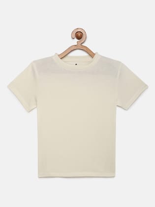 Boys Solid Off White Round Neck T-shirt