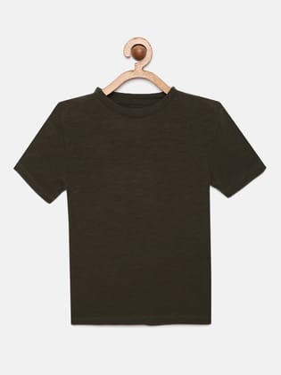 Boys Solid Olive Round Neck T-shirt