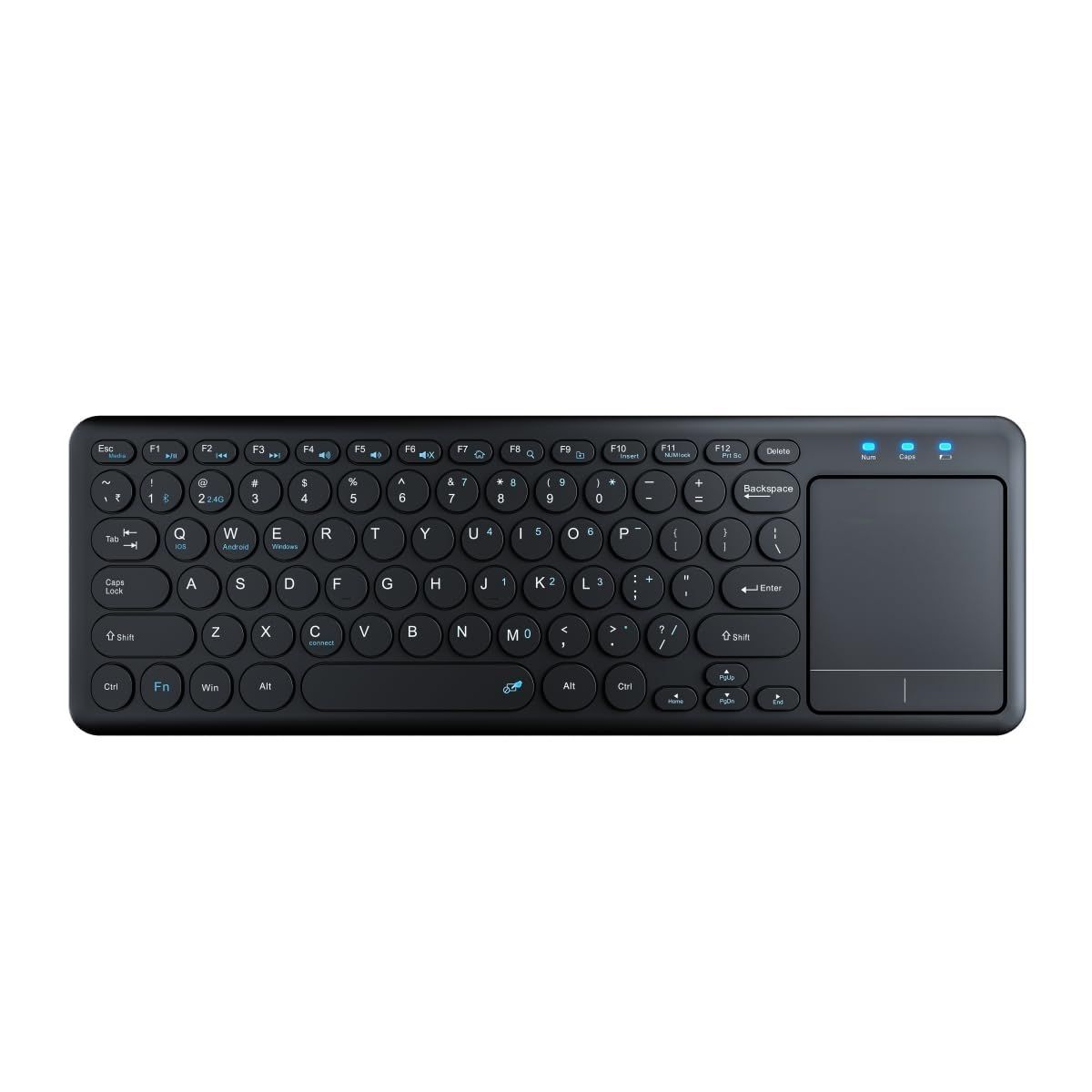 Kinetic Wears Wireless Keyboard with Touchpad, Bluetooth & 2.4 GHz Dual Connectivity, Noiseless Keys, Connect to 2 Devices, Spill-Resistant Design (Black)