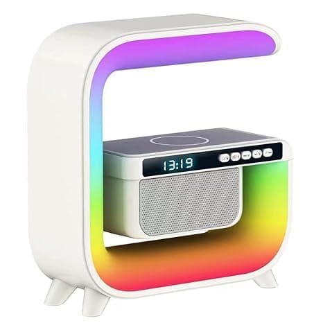 Kinetic Wears Bluetooth Speaker with FM Radio RGB Light Table Lamp Wireless Charger LED Smart Wake Up Light 15W Wireless Charging Loud Speaker for Home Decoration, Bedroom & Gaming Room