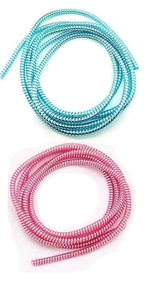 Kinetic Ultimate Cable Protector | Spiral Cable Protector 1.5 Meter | Plastic Cord Wire Charger Winder for All Types of Charging Cables Pack of 2 (Pink, Blue)