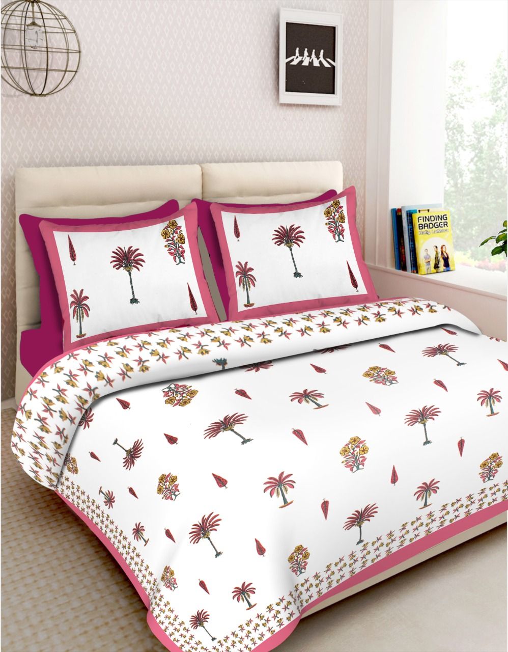 Super King (100x108 inches) Cotton Double Bedsheet with 2 Pillow Covers-(SKDB-315)