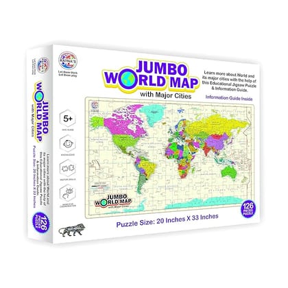 Shri Balaji Jumbo World Map with Major Cities. Educational Jigsaw Puzzle