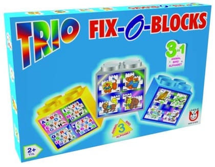 Shri Balaji Trio Fix-O-Blocks 3 in 1(Animal, Bird & Alphabet) Board Game for Kids