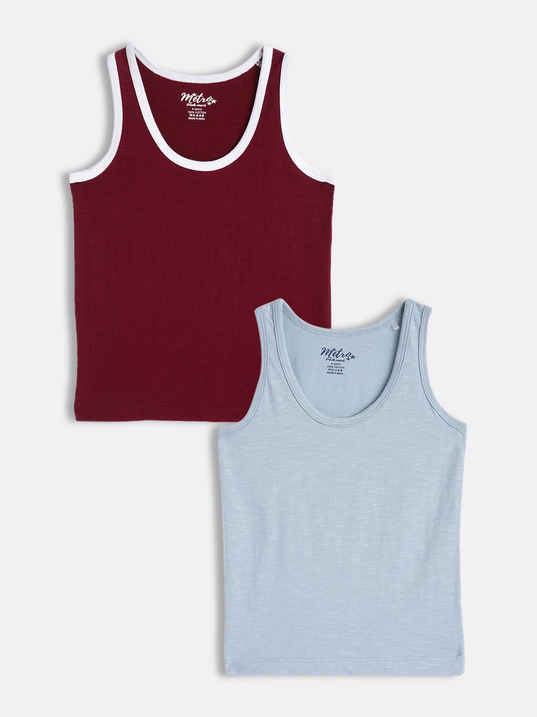 Boys Combo Blue & Maroon Round Neck Pure Cotton Vest T Shirt