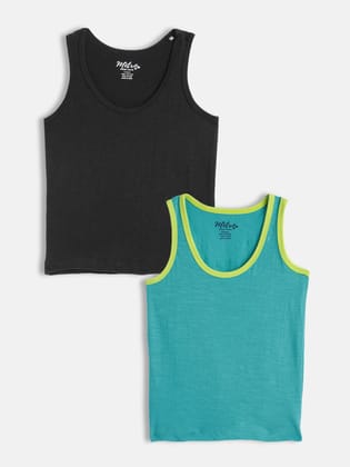 Round Neck Pack of 2 Black & Blue Boys Pure Cotton Innerwear Vest