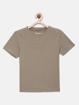 Boys Beige Solid Oragnic Cotton Pure Cotton T-shirt