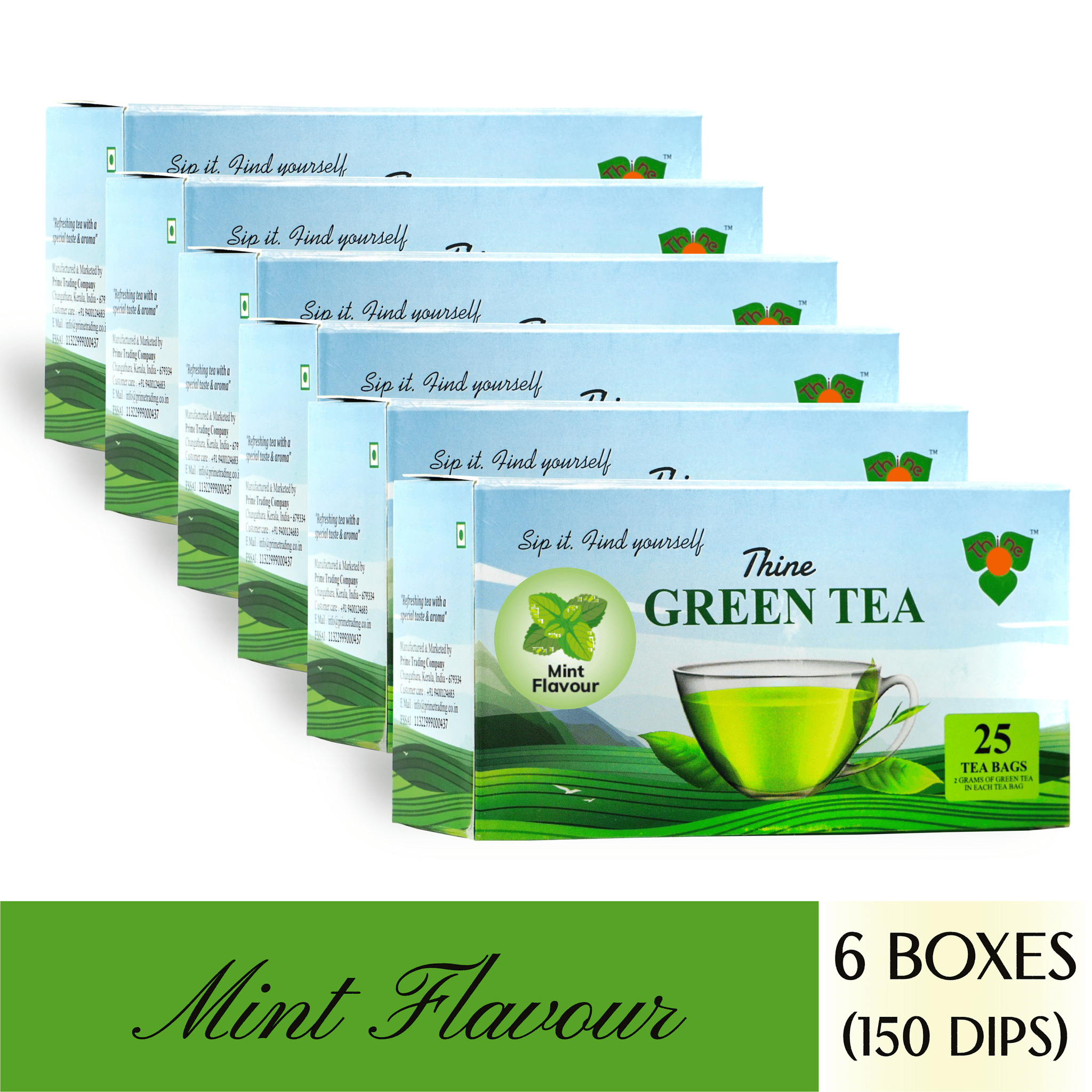 GREEN TEA  MINT FLAVOURED - DIP TEA / TEA  BAG / FLAVOURED 150 BAGS / 6 PKTS X25 BAGS