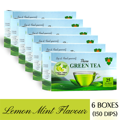 Green Tea Flavoured Lemon+ Mint- 150 TEA BAGS / 6 PKTS X25  BAGS