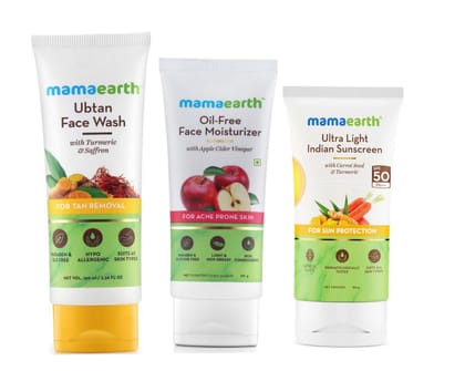 Mamaearth ubtan facewash (100 ml) + Mamaearth apple cider vinegar moisturiser (80 gm) + Mamaearth ultra light sunscreen (50 gm) Pack of 3