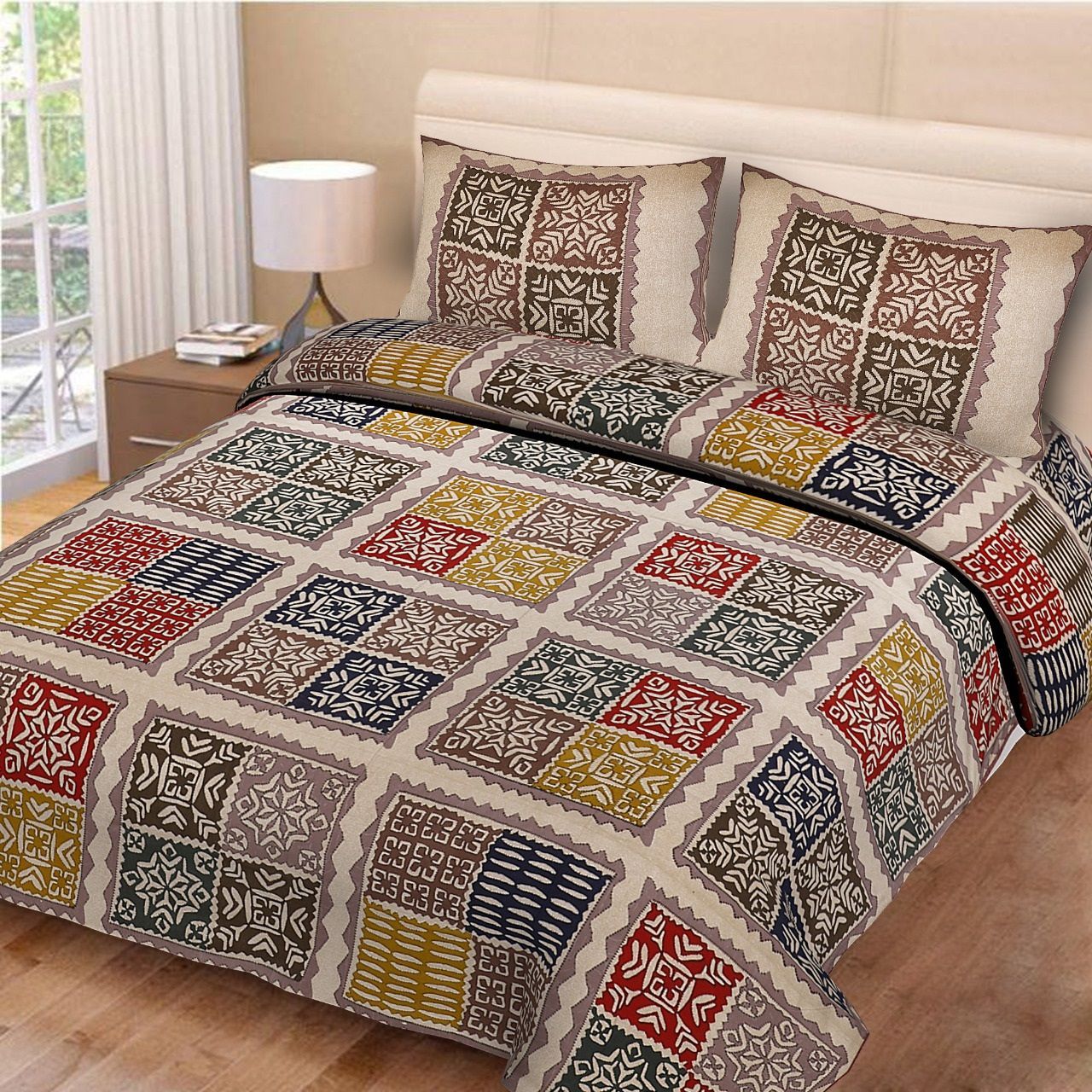 Standard King (90x108 inches) Cotton Double Bedsheet with 2 Pillow Covers-(JADB-301)