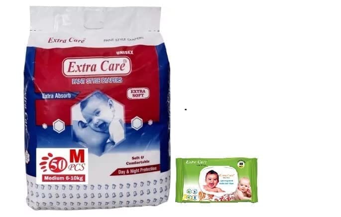 Alizee Extra Care Natural Baby Green Wipes with Lid 80 piece + Extra Absorb Pants Style Baby Diapers (100 Counts) | Combo of Diaper & Wipes