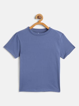 Boys Blue Solid Cotton T-shirt