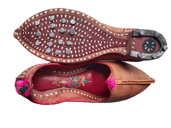 Women Brown Leather Embroidered Jutti Mojris