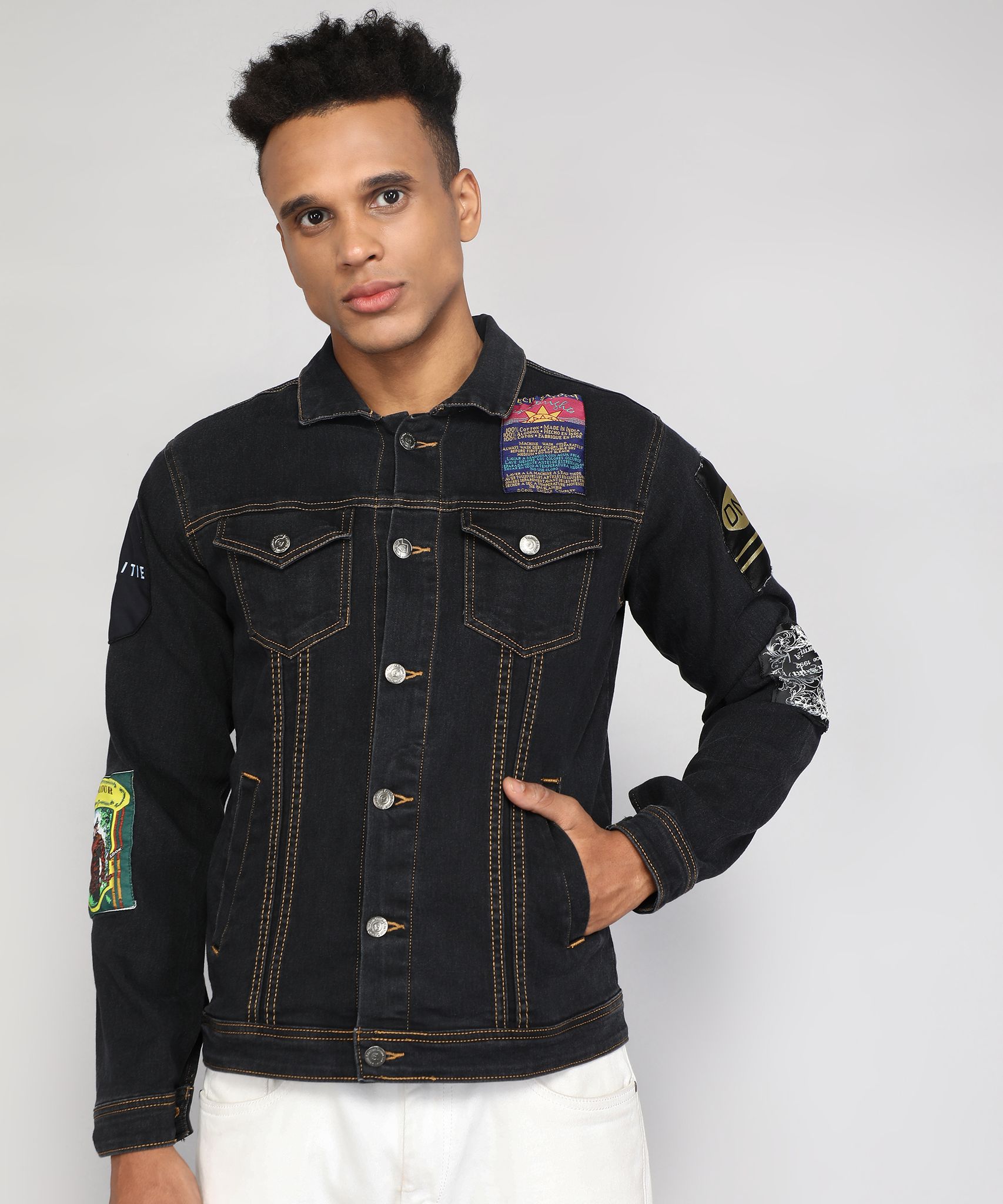 FTX Men Printed Denim Jacket