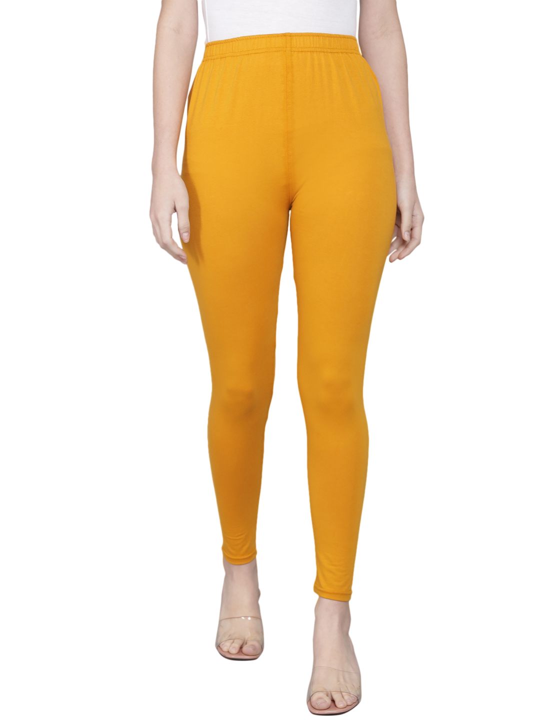 SOFT COLORS Women's Skinny Fit Ethnic Wear Ankle Length Leggings (Mustard Color)