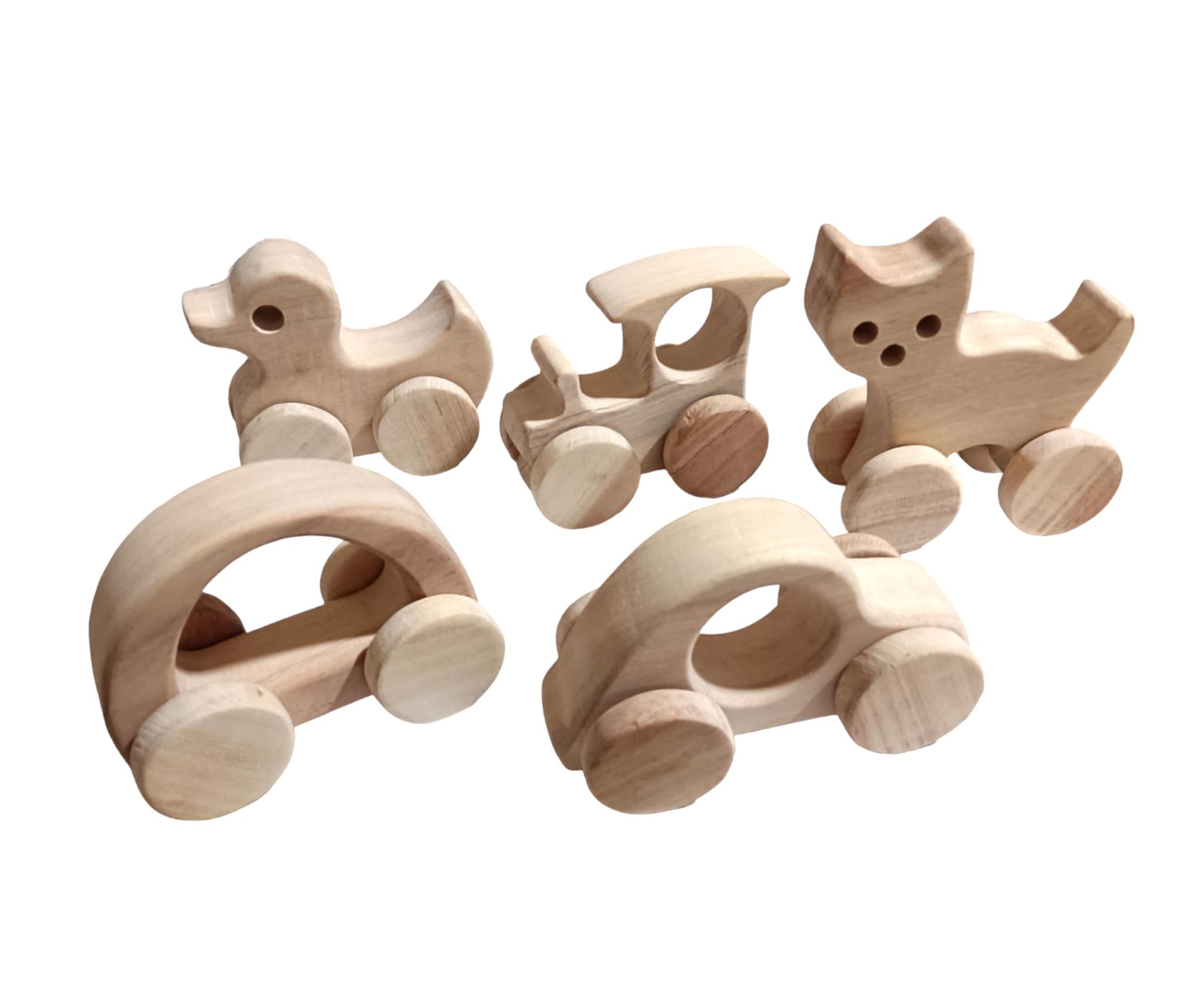 Beautiful Neem Wooden Wheel Toys - 5 Unique Shapes