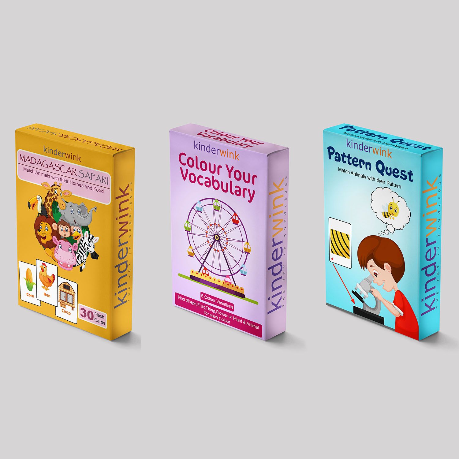 Combo of 3 Educational Flash Card Games - Madagascar Safari, Pattern Quest , Colour Your Vocabulary