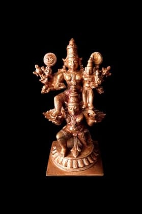 Searchers Paradise - Copper Idols of  god Garuda vahanam with perumal,4.9 inches, Copper Handmade 510 Grams, Patina Antique Finish, Pack of 1 Piece