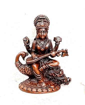 Searchers Paradise - Copper Idols of god Saraswathi, 1.6 inches, Copper Handmade 98  Grams, Patina Antique Finish, Pack of 1 Piece