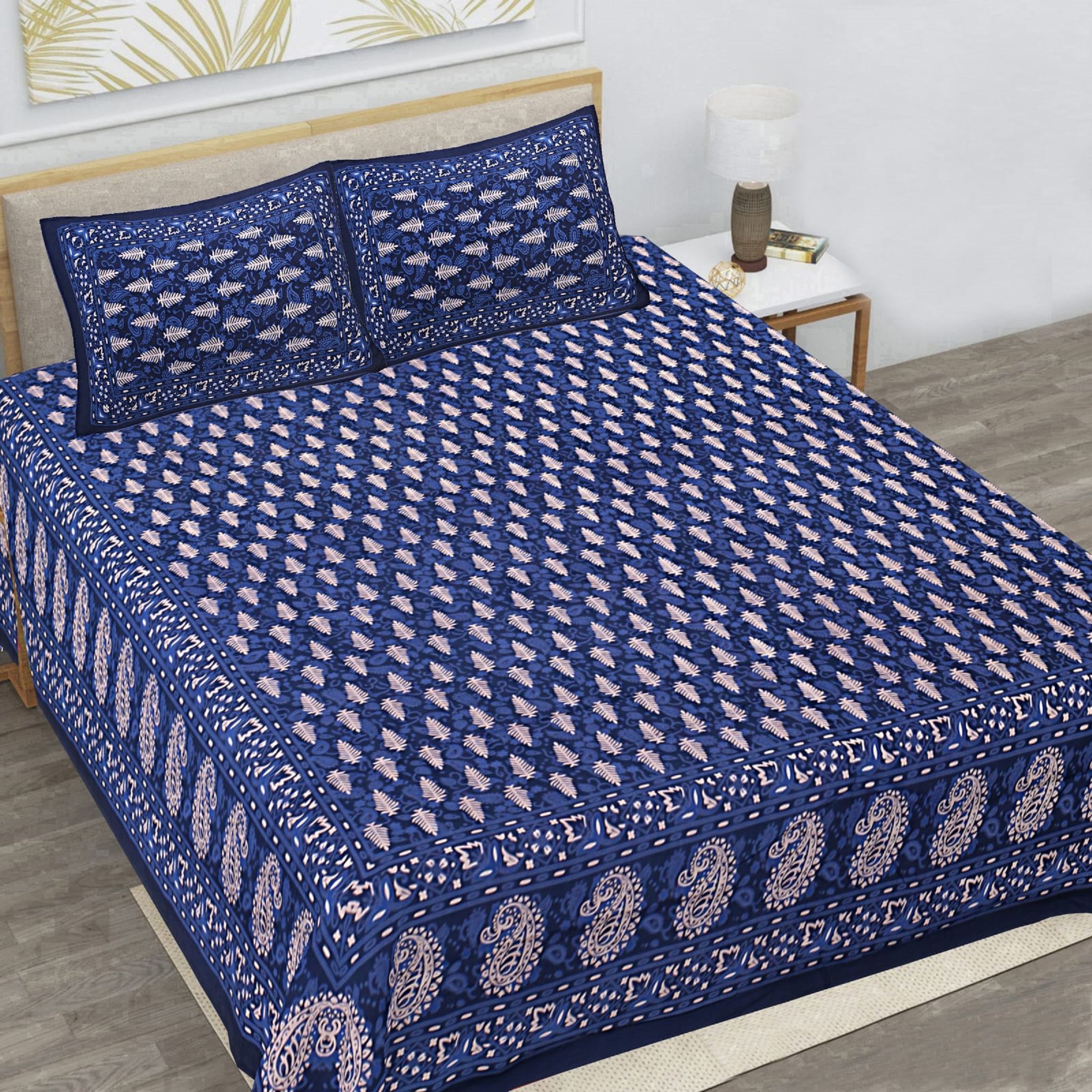 Barmeri Print King Size (93x108 inches) Cotton Double Bedsheet with 2 Pillow Covers-(DB-RG-306)