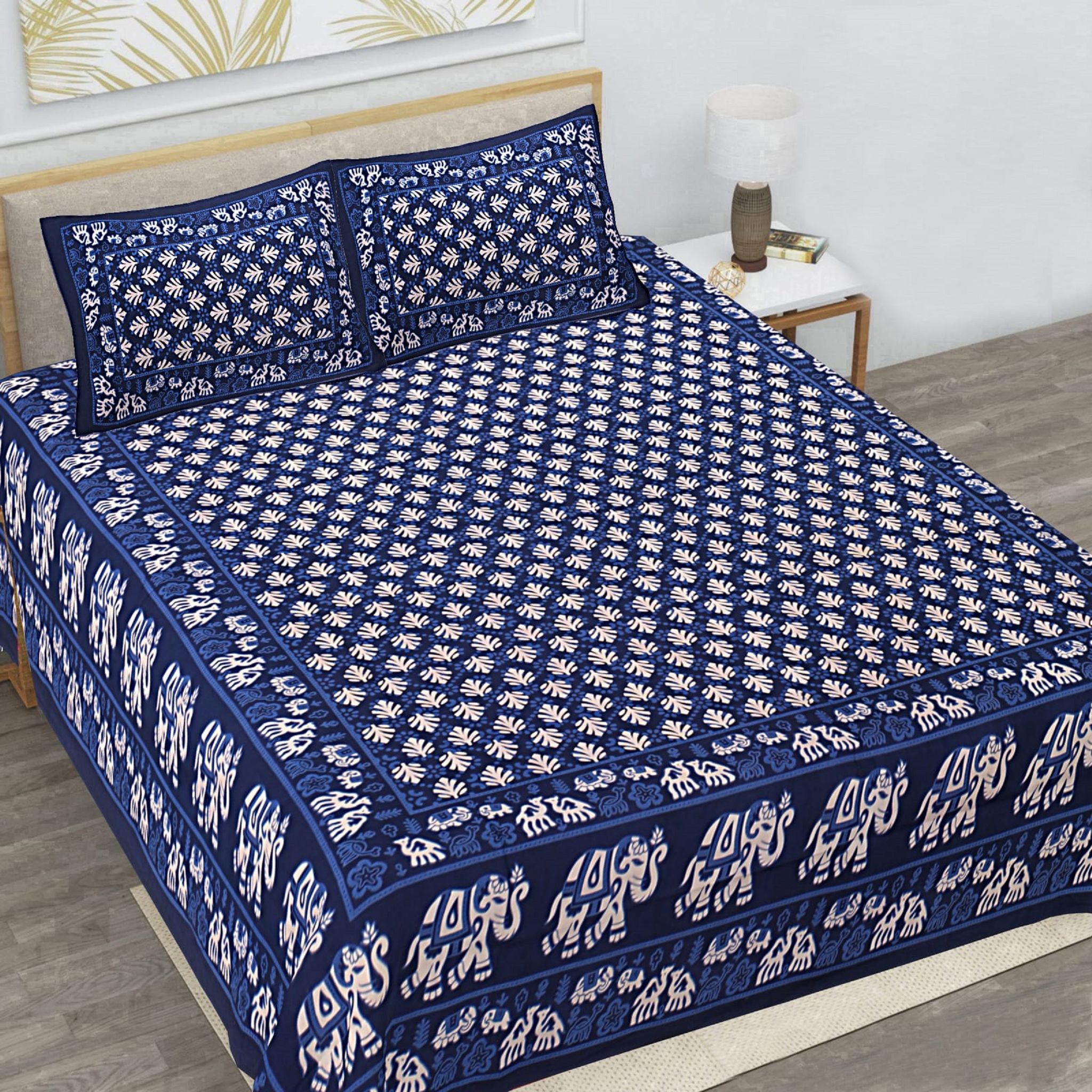 Barmeri Print King Size (93x108 inches) Cotton Double Bedsheet with 2 Pillow Covers-(DB-RG-308)