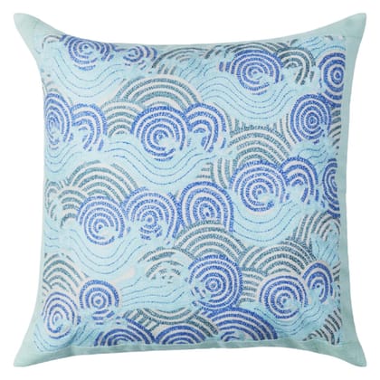 Linen kantha stitch embroidered OCEAN WAVES  pattern cushion pillow cover for sofa home improvement