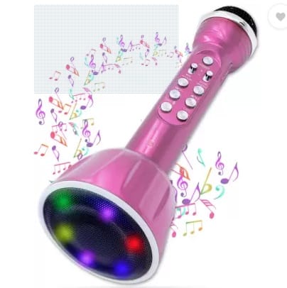 Superier Quality With LED Wireless Bluetooth Microphone Connection Player Speaker 2-in1 With Recording + USB+FM Microphone  (Pink)