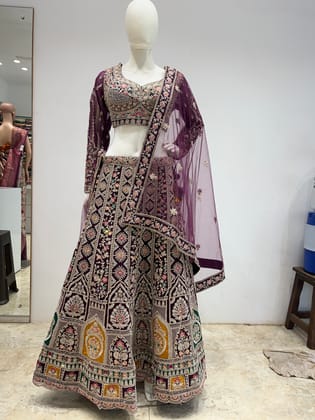 Wine Red Bridal Net Lehenga