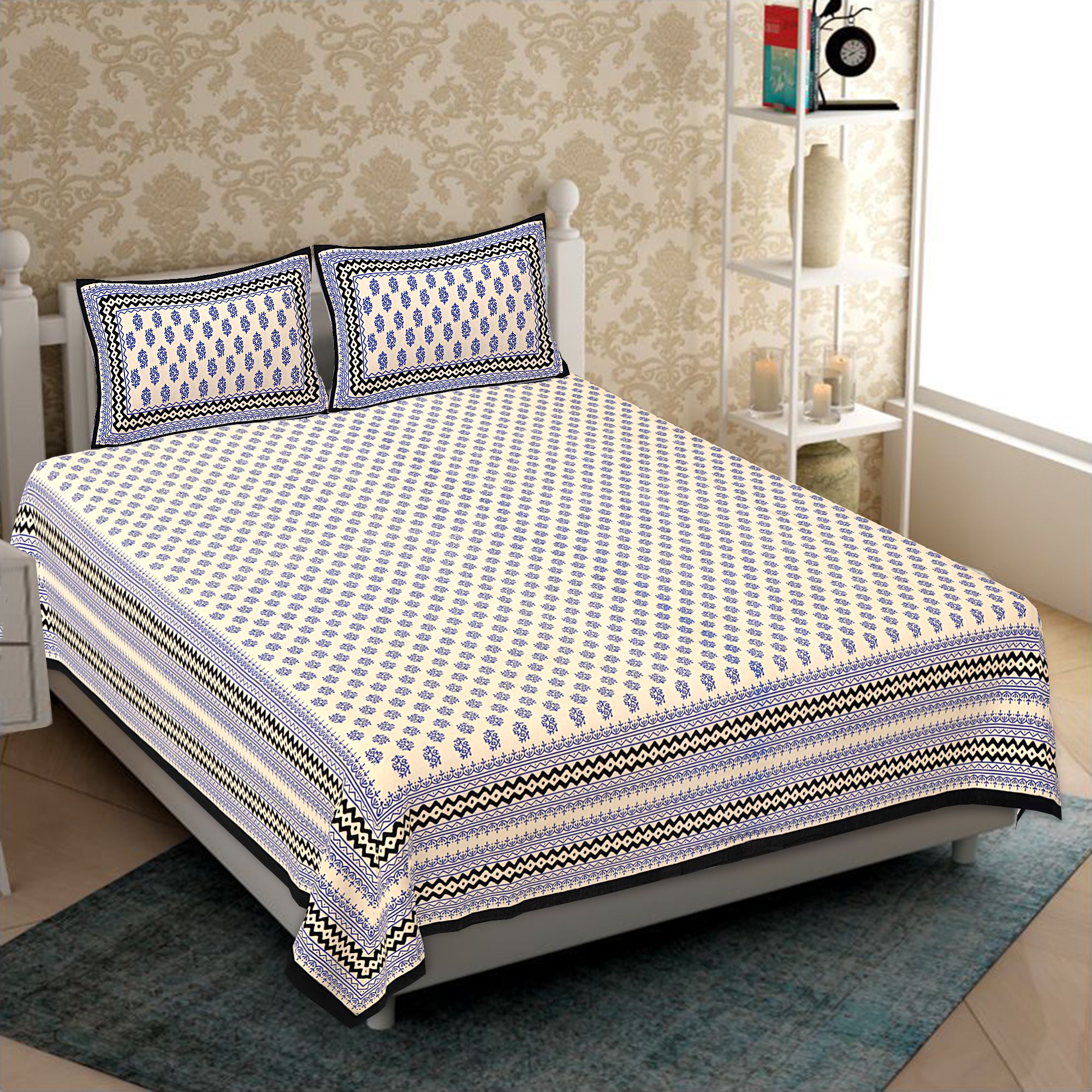 King Size Cotton Double Bedsheet (93x108 inches) with 2 Pillow Covers-(DGDB-BB2)