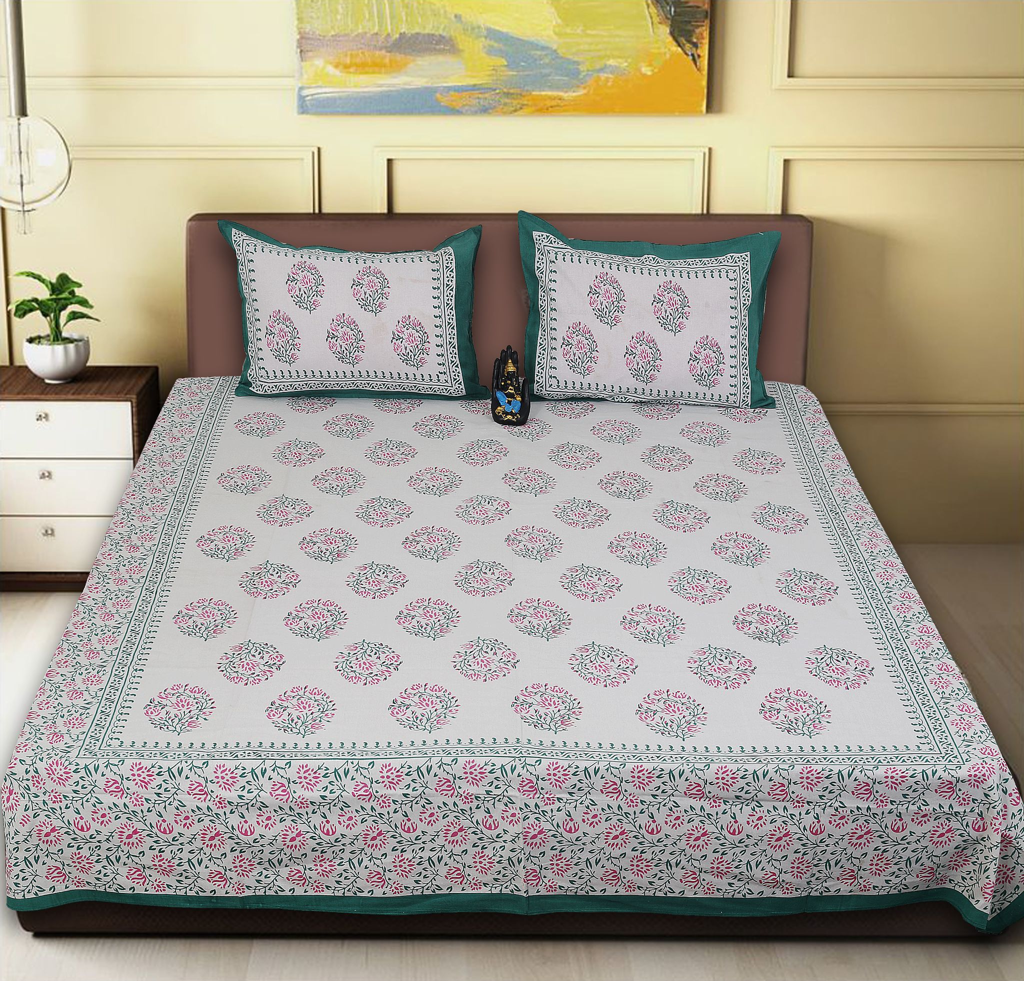 King Size Cotton Double Bedsheet (93x108 inches) with 2 Pillow Covers-(DGDB-Buta)