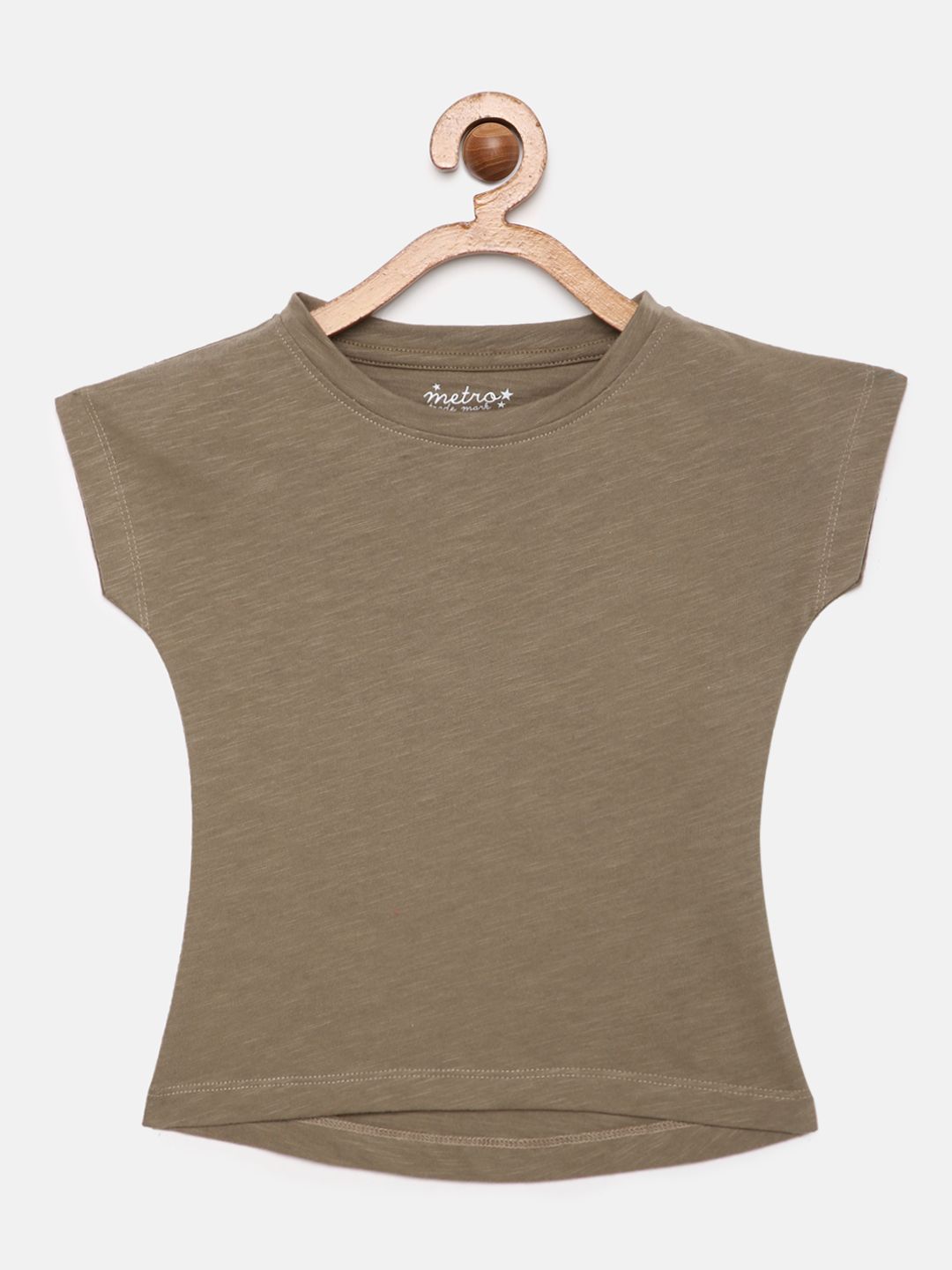 Girls Tan Solid Pure Cotton Regular Crop Top