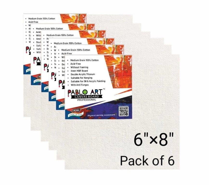 Pablo Art  6×8 Canvas Board Cotton Medium Grain Board Canvas (Set of 6) (White)