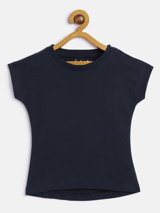 Navy Blue Extended Sleeves Pure Cotton Crop Top