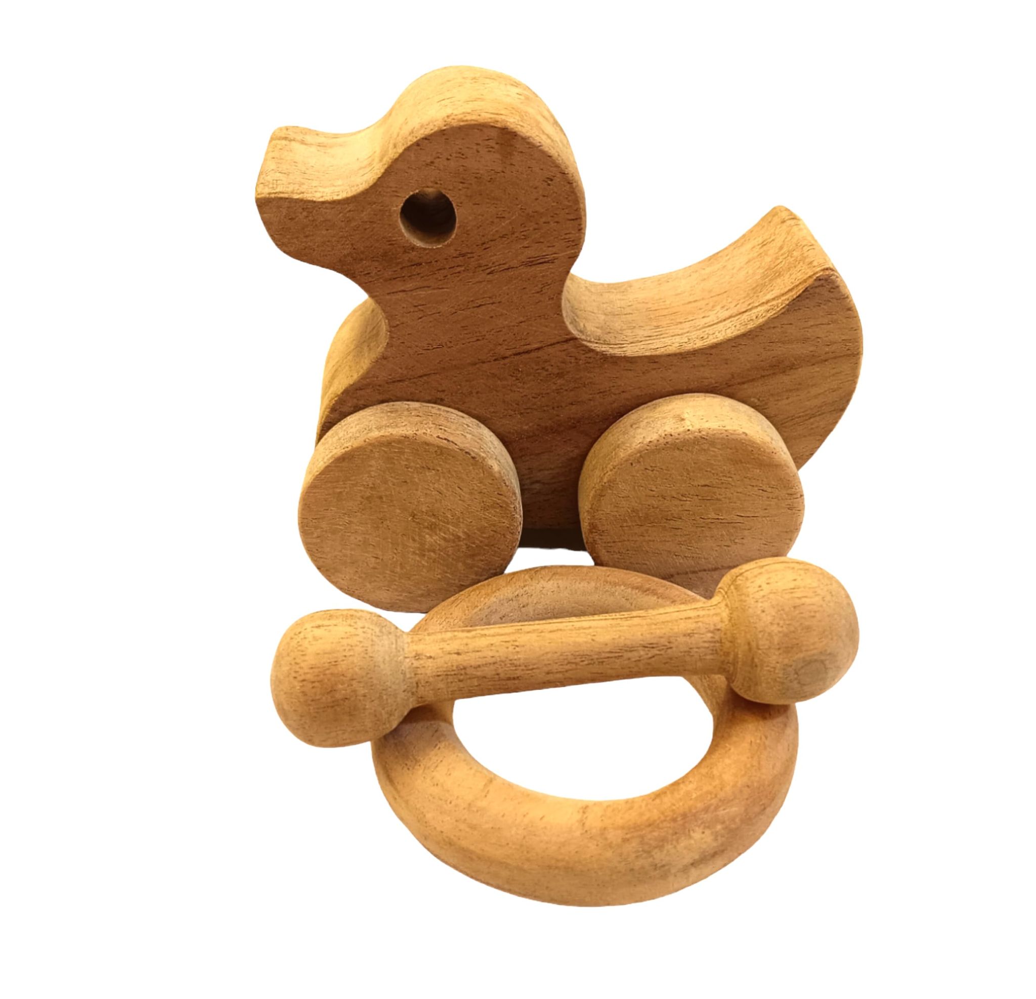 Creative Paly Wooden Wheel Toy & Teethers - Duck, Dove & Rabbit Shapes for 0-3 Years