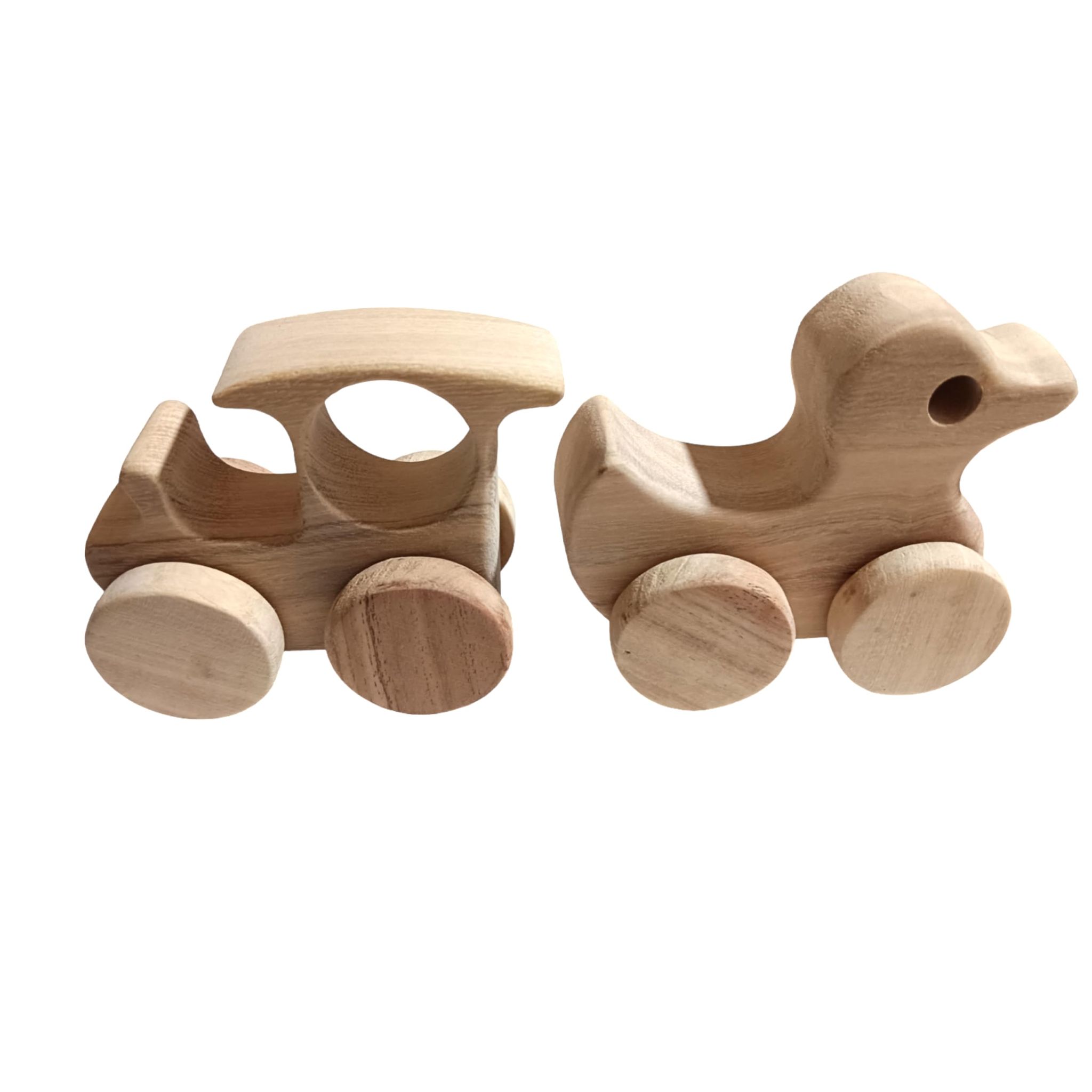 Neem Wooden Wheel Toys- Train & Duck Shapes