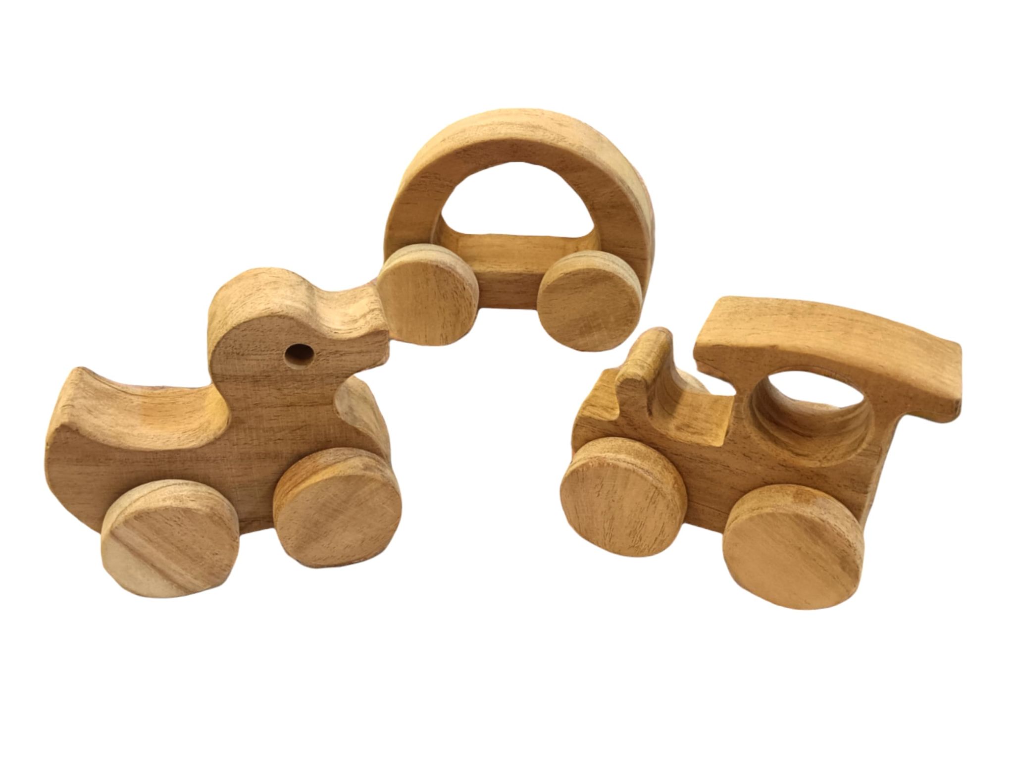 Neem Wooden Wheel Toys for Toddlers - Hallow Car, Duck & Train Shapes