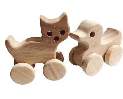 Pack of 2 Beautiful Wheel Toys- Cat & Duck Shapes