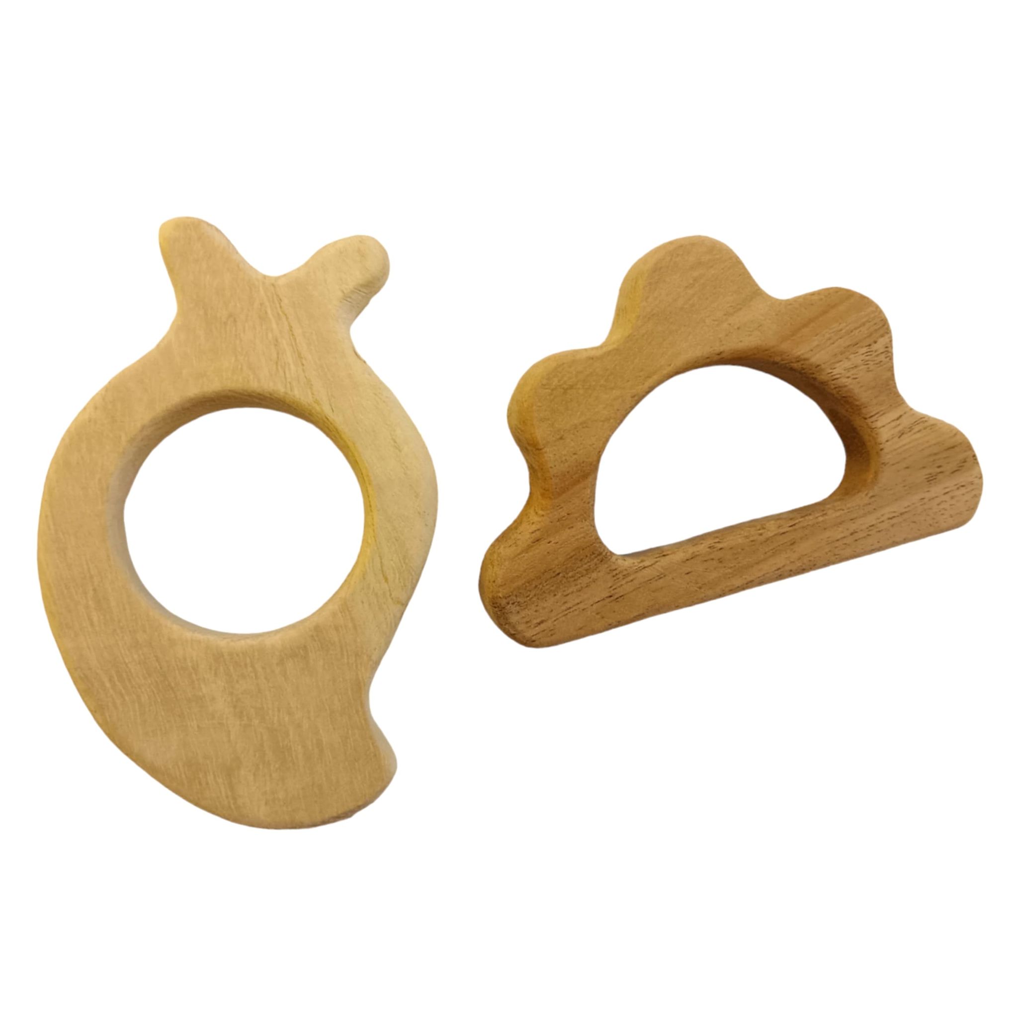 Delicious Neem Wooden Teethers for Babies of 0-3 Years - Mango & Dumb Bell Shapes