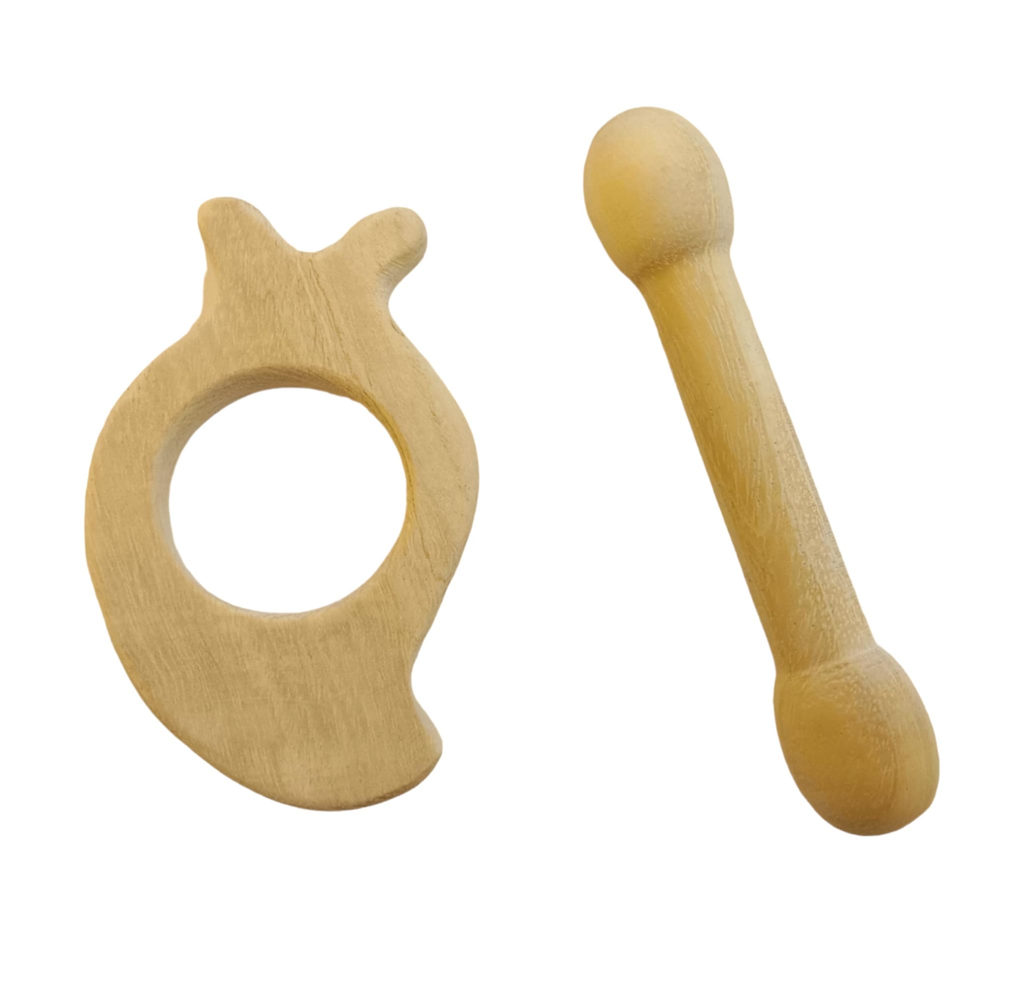 Neem Wooden Teethers for Teething for 0-3 Years Kids - Mango & Dumbbell