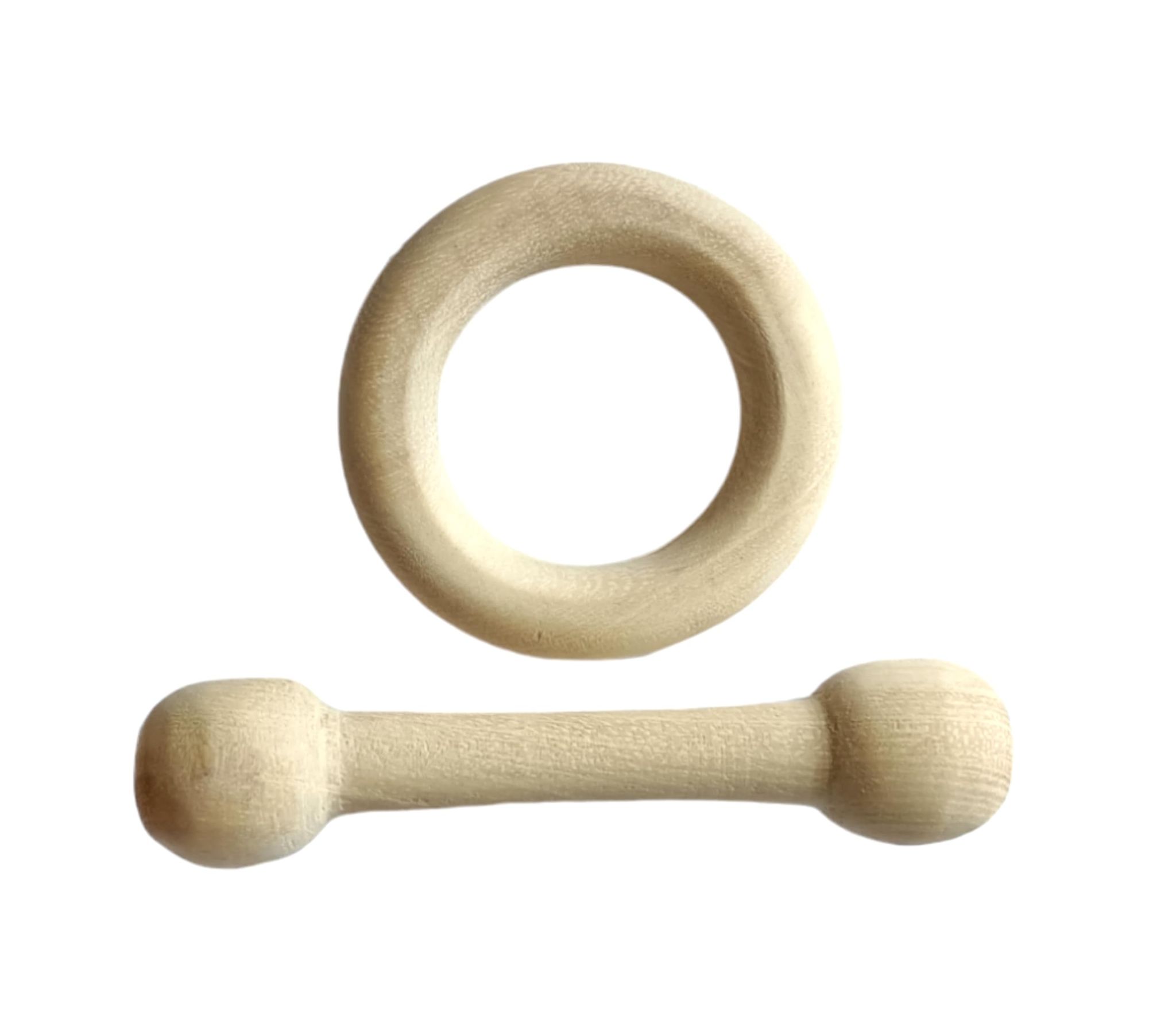 Pain Relieving Neem Wooden Teethers- Dumbbell & Ring Shapes