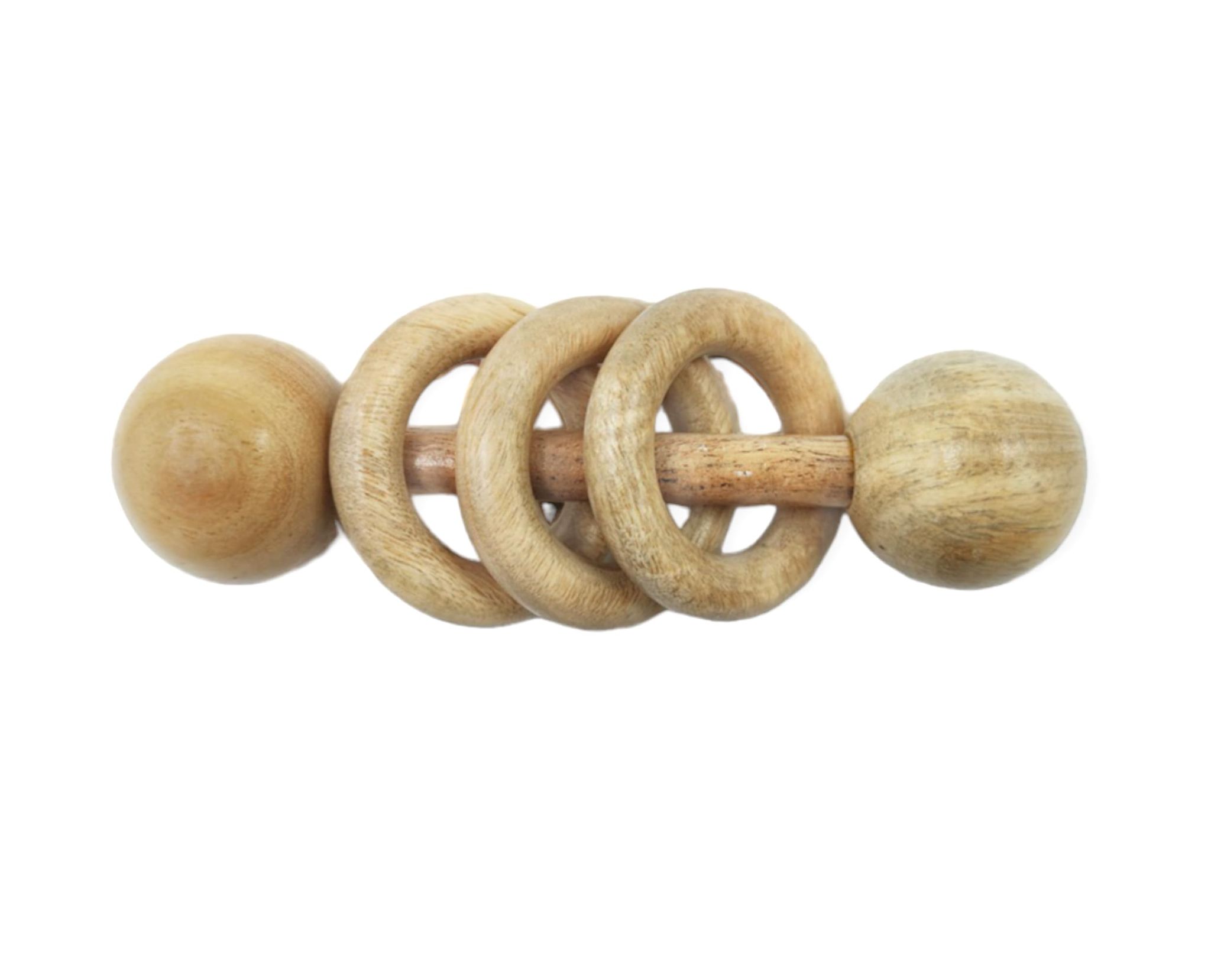 Neem Wooden Dumbbell with Rings Shaker-Rattle for 0-3 Year Kids