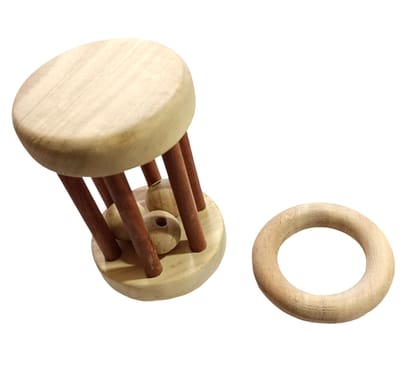 Neem Wooden Tumbler & Ring Teether for Babies of Age 0-3 Years