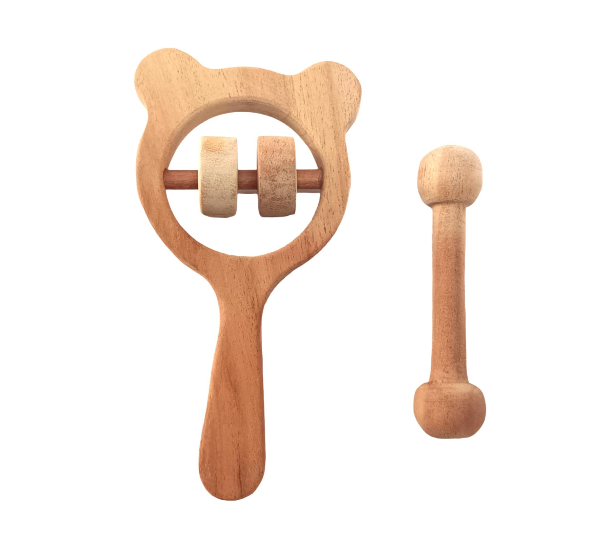 Combo of Rattle & Teether- Mickey Head & Dumb Bell Shapes - for Sensory Stimulation