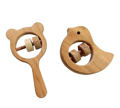 Neem Wooden Sound Making Rattles - Dove & Mickey Head Shapes