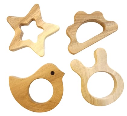 neemtoys Neem Wood Teethers for Babies of Age 0 to 3 Years | Pure Organic Teething Toys for Infants |Star, Cloud, Rabbit & Dove Shapes