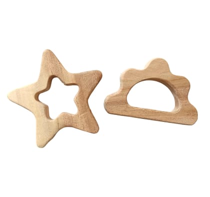 Neem Wood Teethers for Babies of Age 0 to 3 Years | Pure Organic Teething Toys for Infants | Star & Cloud Shapes